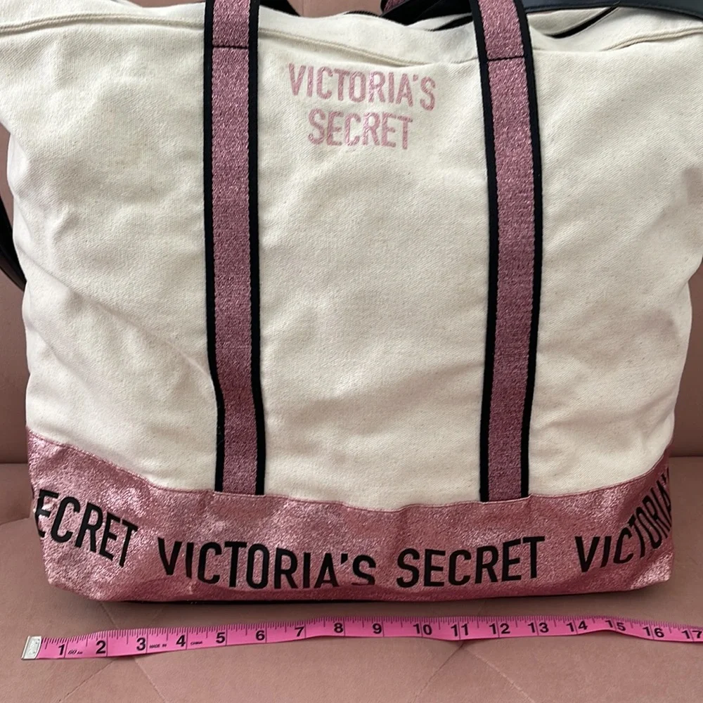 Victoria's Secret Pink & Cream Canvas Tote Bag - Picture 12 of 15